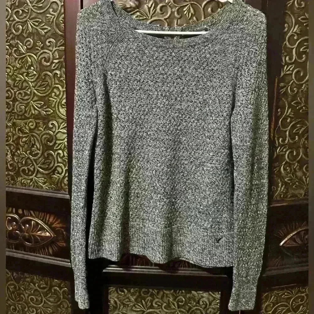 American Eagle Outfitters Sweater Long Sleeve, PS Boatneck, Twist Knit Gray